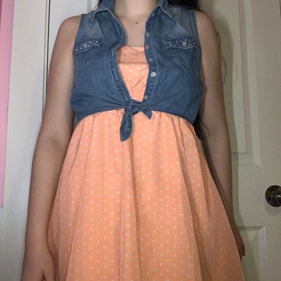 🛍 Retro dress with attached jean vest - Picture 4 of 12